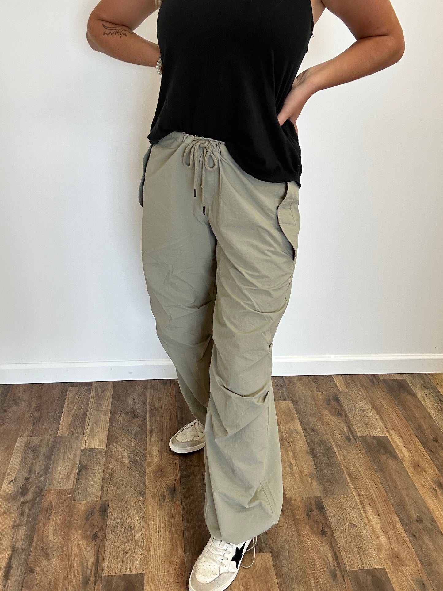 Olive Parachute Cargo Pants