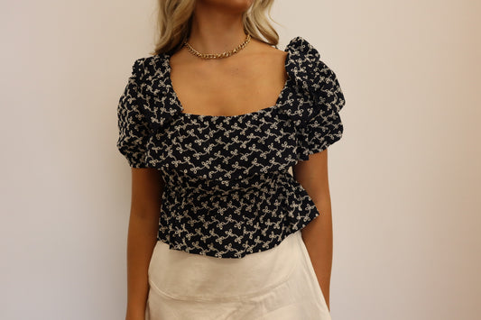 Navy Tie Back Top with Bows