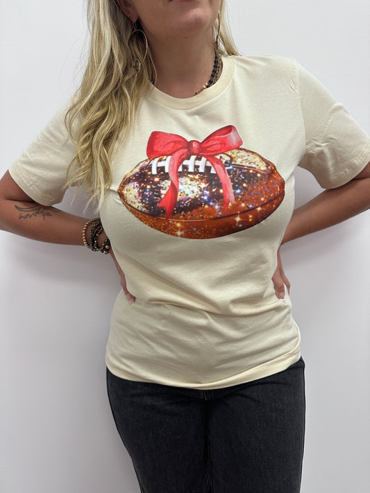 Football Tee with Red Bow