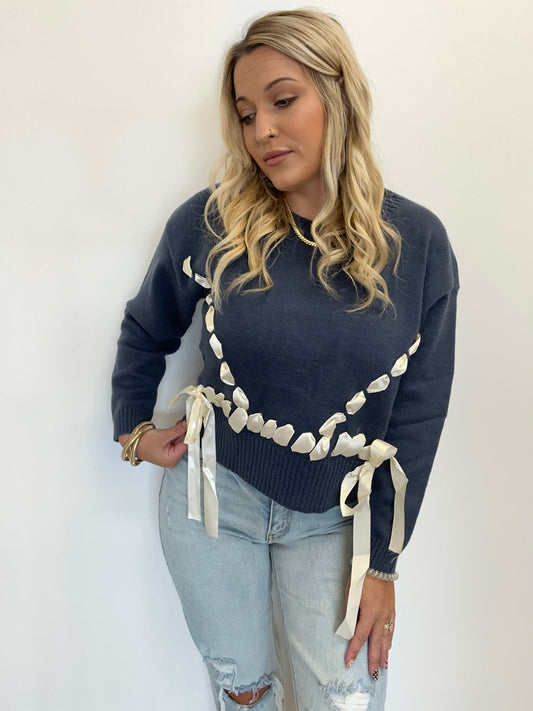 Navy Ribbon Sweater