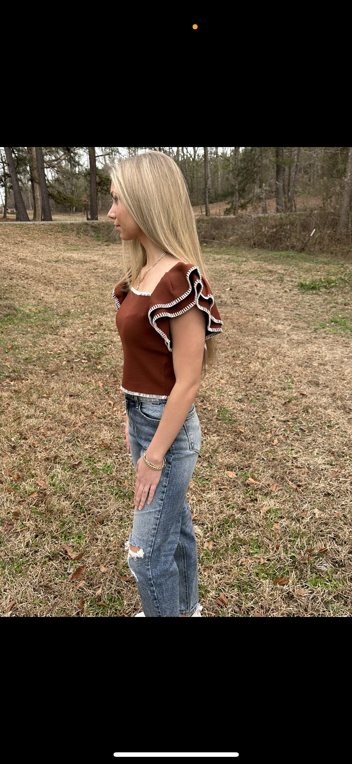 Whimsical Woodland Embroidered Ruffle Knit Top