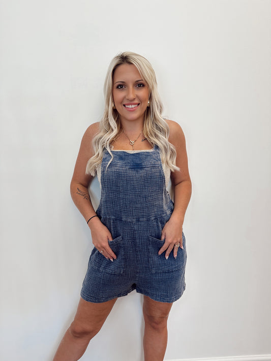 Navy Sleeveless Gauze Romper