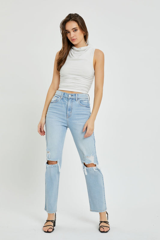 Light Wash High Rise Straight Denim